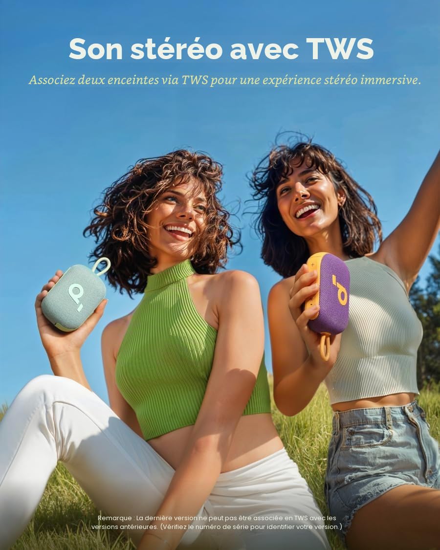 Soundcore Select 4 Go Enceinte Bluetooth Ultra Portable, Enceinte de Douche, 20h, IP67, Flottante, Son Puissant de 5W, Mini Enceinte Bluetooth Portable, pour intérieur, extérieur, randonnée et vélo