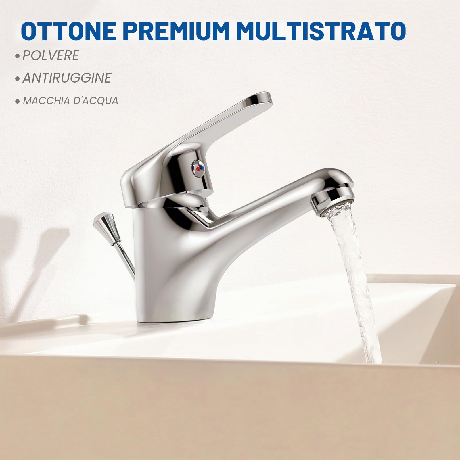 Rubinetto Bagno Lavabo, Auralum Miscelatore, Scarico a Saltarello con Asta Piletta, Rubinetto Monocomando per Piletta Lavandino, Classico Ottone Cromato Rubinetti