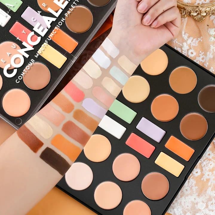 NYLI Professional Concealer Contour Palette, 18 Color Cream Contour Makeup Palette for Foundation, Full Coverage Contour Concealer Palette Natural with Waterproof & Malleability Performance (Multicolor) 1