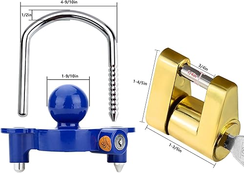 Miniatura 3 de Funmit Juego de cerraduras de enganche de remolque con 2 llaves, incluyendo cerradura universal azul para remolque, 2 cerraduras de enganche de