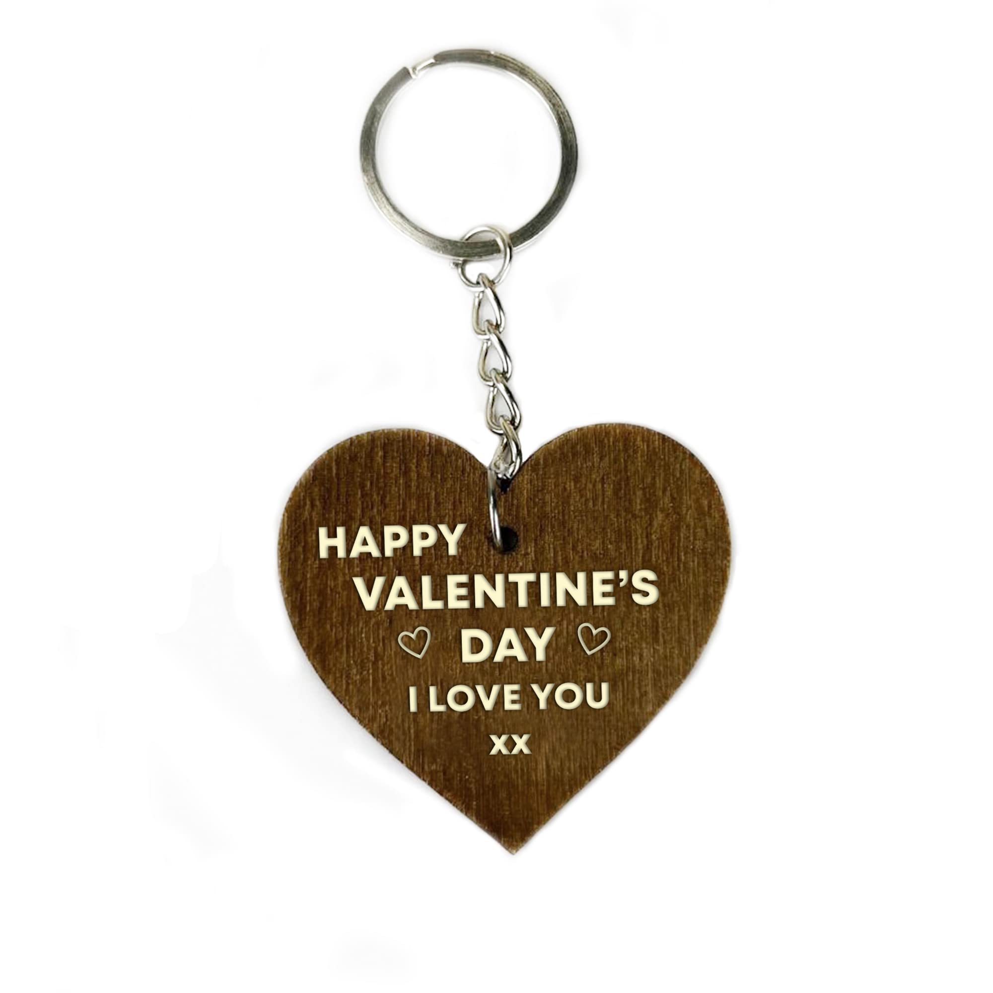 RED OCEAN Happy Valentines Day Wood Keyring LOVE YOU Valentines Gift For Him Her Present Keyring Gift For Girlfriend Boyfriend Husband Wife