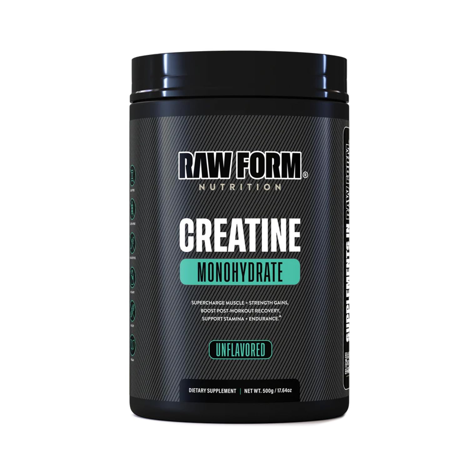 Raw Form Micronized Creatine Monohydrate Powder, 500g, Unflavored - Supports Muscle Development, Strength Gains, Cognitive Function, and Recovery - Vegan, Non-GMO, Gluten & Soy Free - 100 Servings