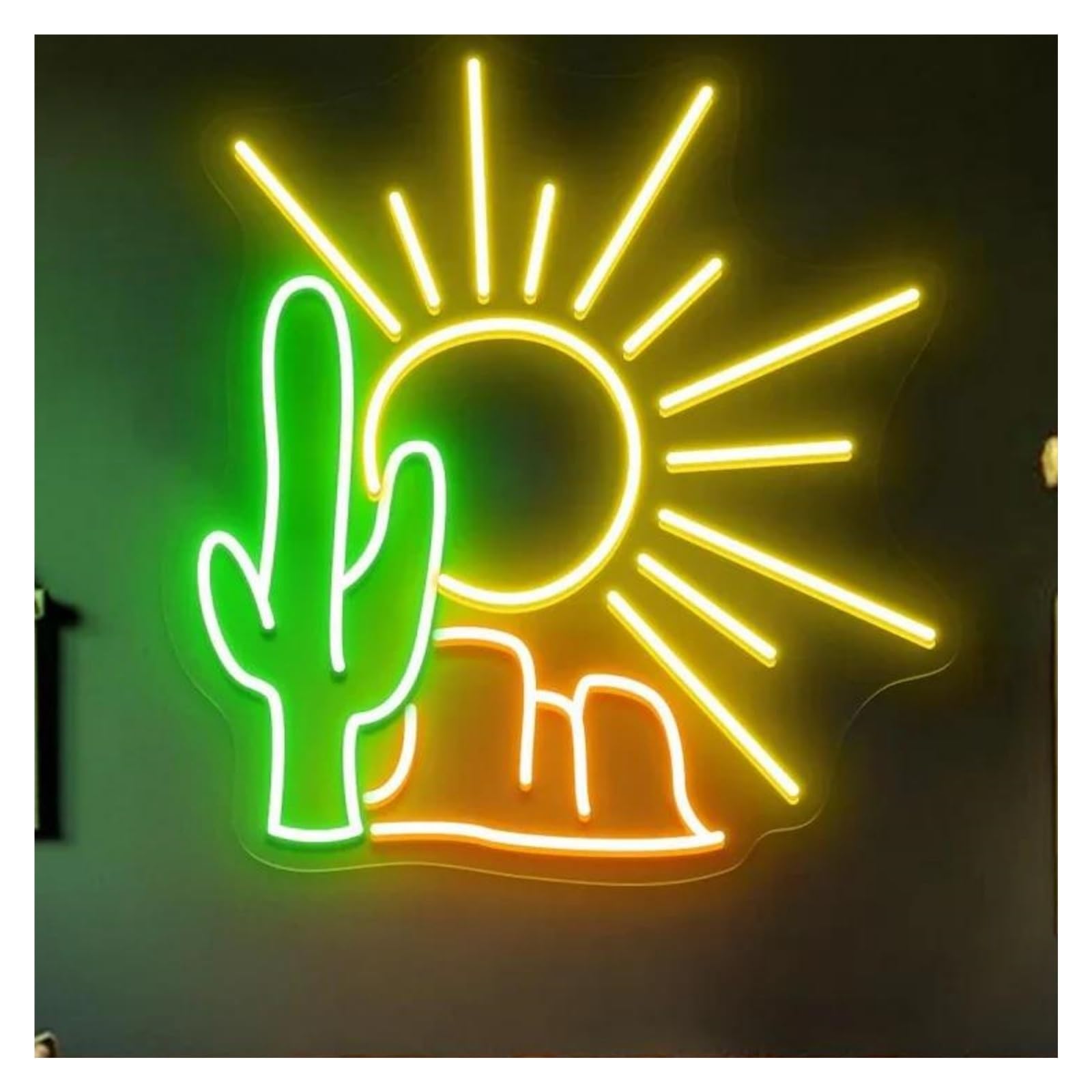 Shouxi B Sign Lamp Desert Sun Cactus Neon Sign Western Mountains Wall Art Nature Aesthetic Decor 45Cm(B)