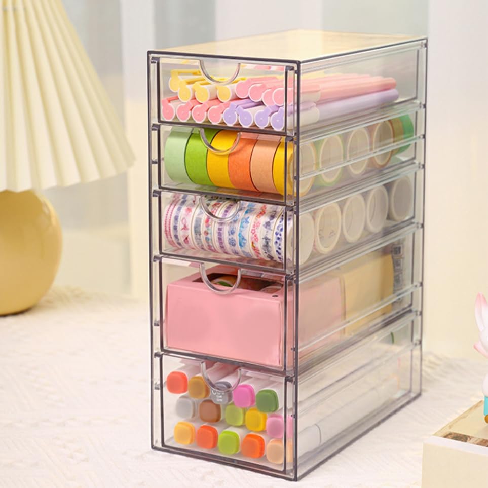 Caja de almacenamiento multifuncional de plástico de 5 capas para escritorio, práctica para suministros de oficina, papelería y uso doméstico, solución de mesa que ahorra espacio