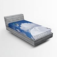 Vista 59 de Ambesonne Sábana bajera tropical, hojas de palmera diversificadas con filodendro de hojas divididas, funda de cama con bolsillo profundo elástico