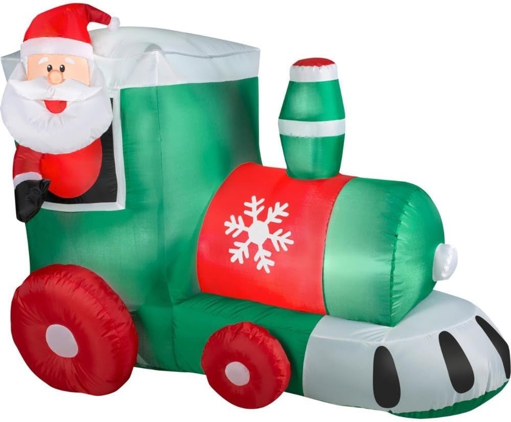 4 ft Gemmy Airblown Inflatables Santa in Train Outdoor Christmas Decor Lights up with Energy-Efficient LED