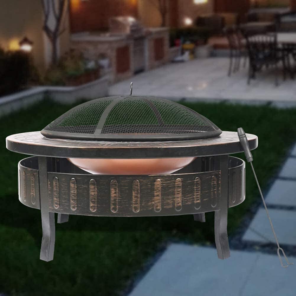 Duży palenisko ogrodowe, grill na drewno na patio, grill CharSmokeless z kratką chroniącą przed iskrami, pogrzebaczem i osłoną kominka.