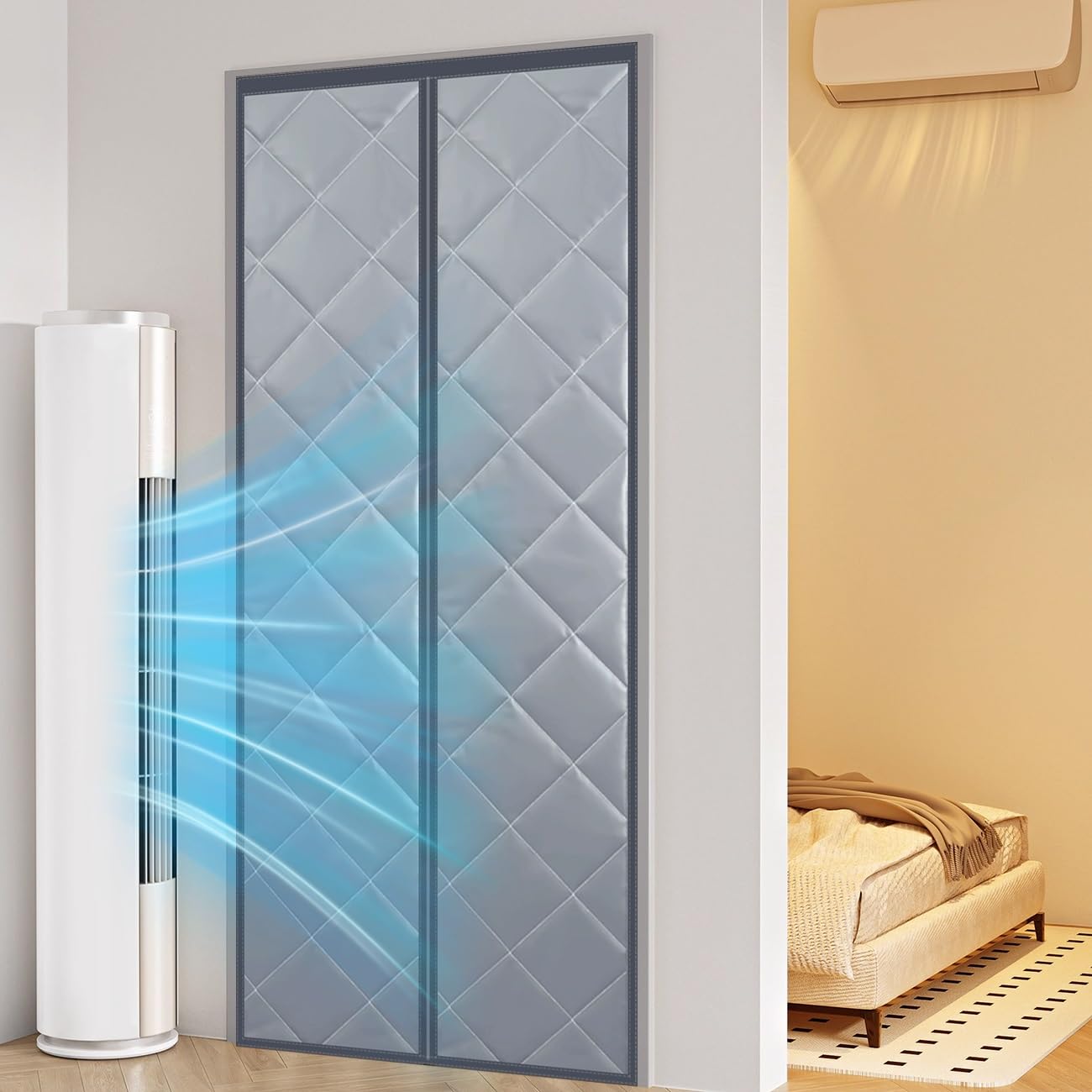 Cortina aislante para puerta de invierno, resistente a la intemperie, insonorizada, cubierta aislante para puerta de ático, color gris, 80 x 190 cm (ancho x alto)
