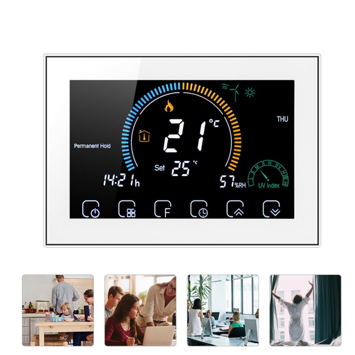 KICHOUSE Intelligentes WLAN Thermostat mit LCD Touchscreen Programmierbarer Temperaturregler für Haushalt 5a Kapazität Weißes PC Abs Gehäuse Einfache Bedienung