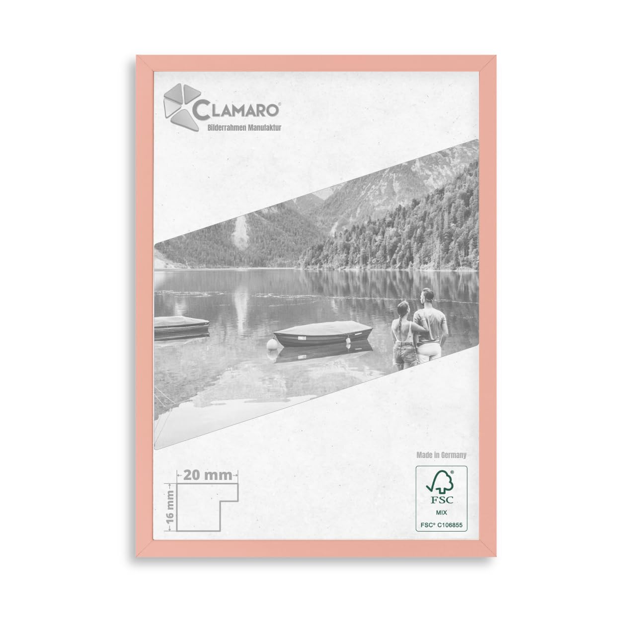 CLAMARO Collage 20 Picture Frame 60 x 85 cm Handmade to Measure Pink Modern 20 mm Wide Slim Design MDF Wooden Picture Frame Including Acrylic Glass, Back Panel and Hanger โ image 1