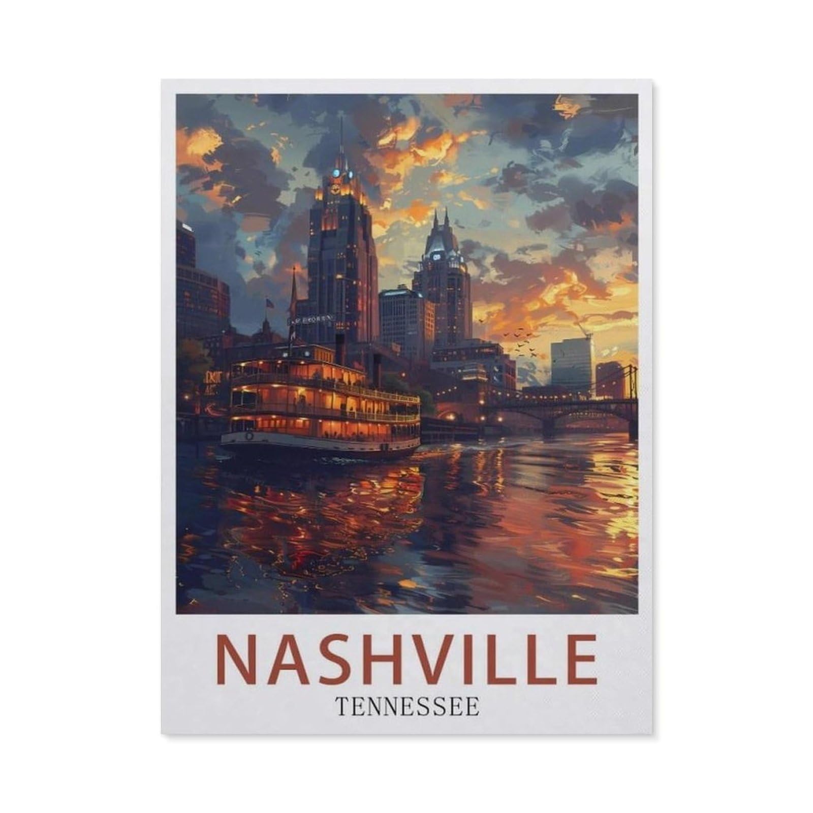 Paint by Numbers for Adults Kids Beginner，Tennessee Nashville，DIY Acrylic Painting by Numbers Kits with Brushes Acrylic Pigment Home Decoration Brithday Gifts(20x30cm-AZ35 — image 1