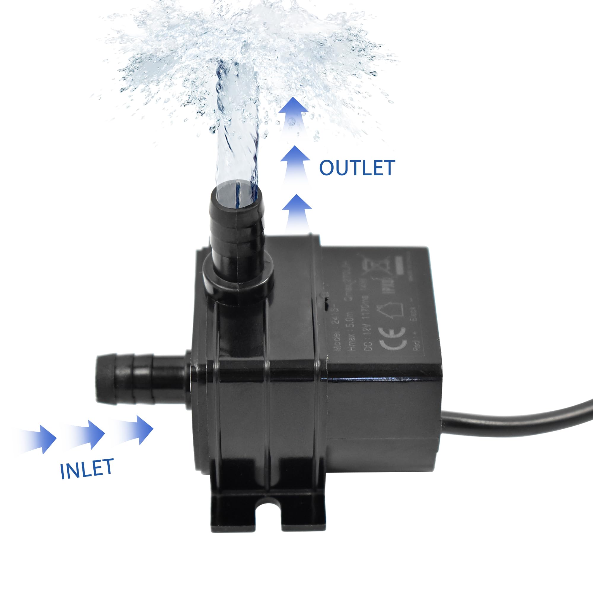CONQUERALL Pompa wodna DC 12 V z rurką 1 m i zasilaczem (UE) 71 GPH 5 m 14 W pompa fontannowa do PC chłodzenie wodne i drenaż chłodnicy