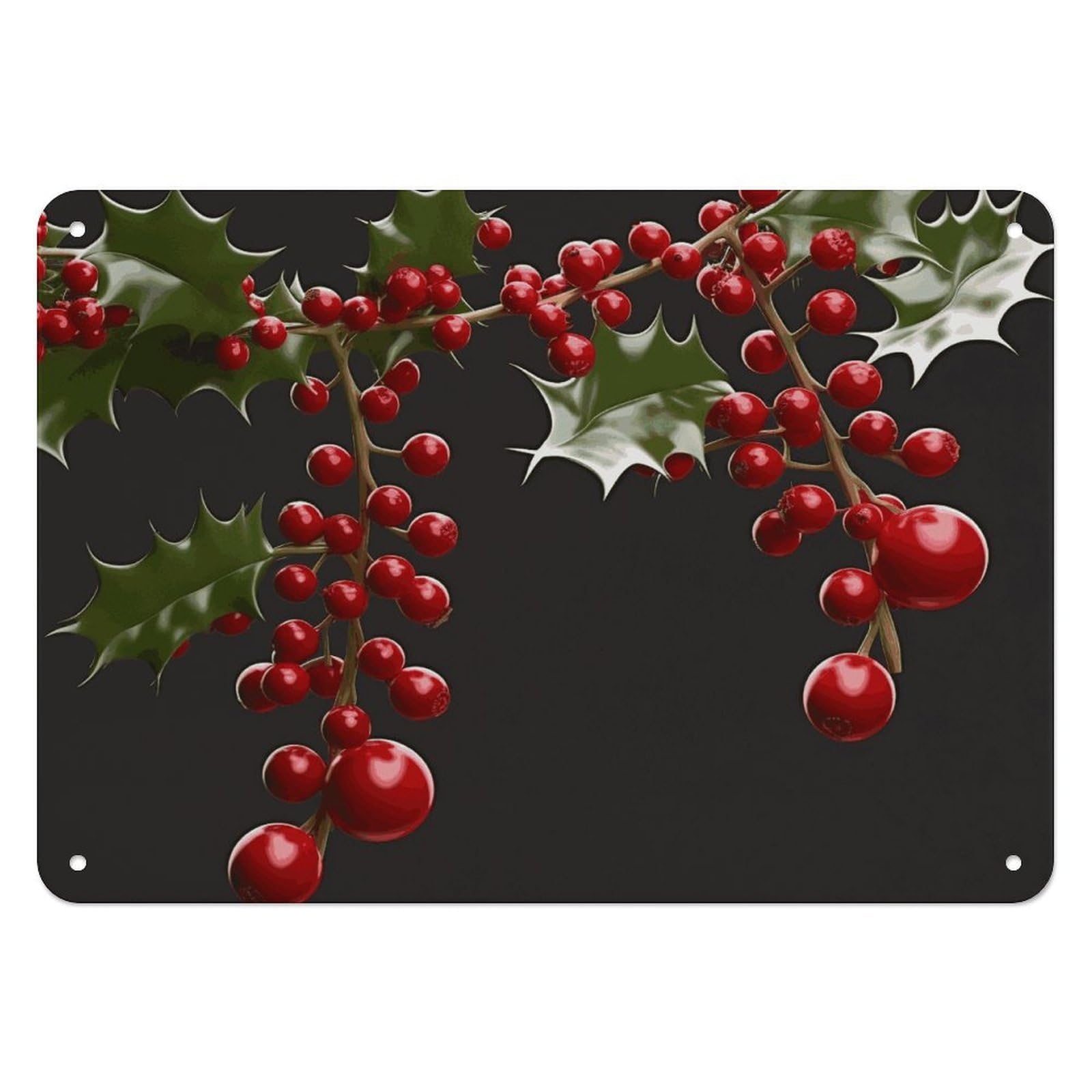 Btcowzrv Style Holly Berry Branches Metal Sign, 5.5" X 7.9" Tin Wall Decor, Wall Art Plaques For Home Wedding Decor Room Living Room Decoration