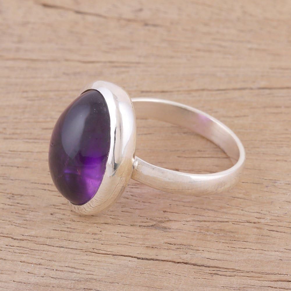NOVICA Artisan Handmade Amethyst Cocktail Ring Artisan .925 Sterling Silver Purple India Gemstone Birthstone 'Dusky Dream'