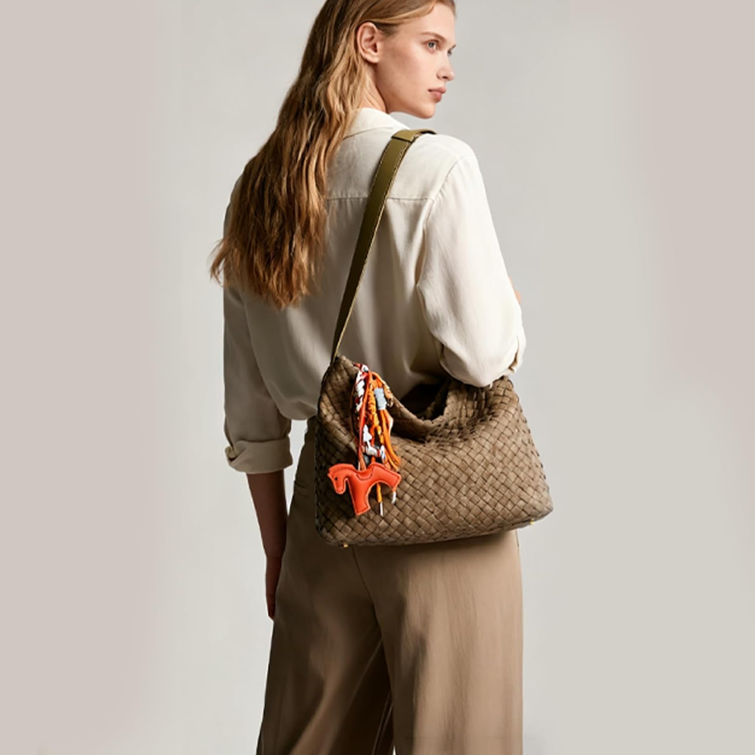 Suede Hobo Bags for Women Fall Woven Purse Slouchy Shoulder Crossbody Bag with Silk Scarf - Image 2