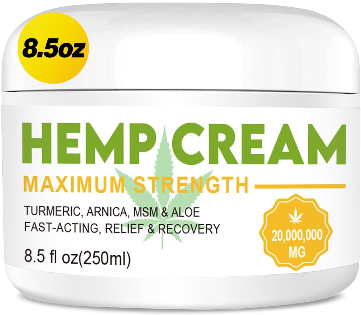 Natural Hemp Cream 8.5 fl oz - with Arnica, MSM, Turmeric, Emu Oil, Menthol, Aloe - Advanced Formula