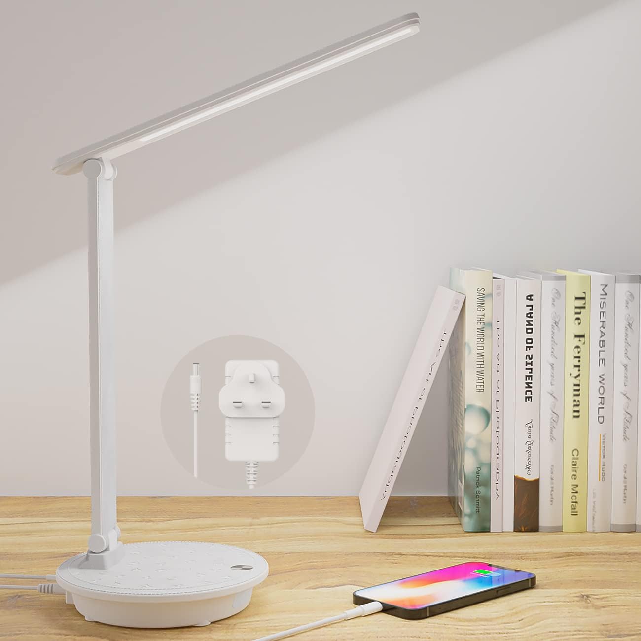 Zemty Desk Lamp with Night Light, Stepless Dimmable Bedside Table Lamp