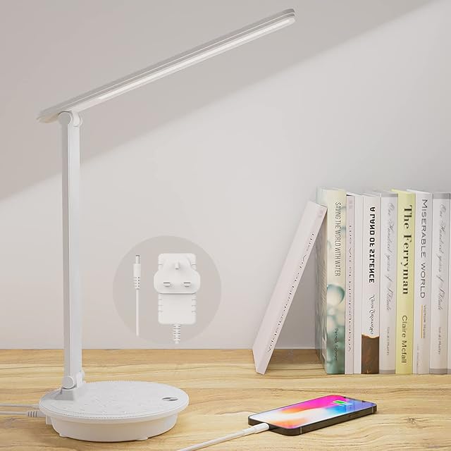 Desk Lamp with Night Light, Eye-Caring Bedside Table Lamp with USB Charging Port, 5 Brightness Levels x 3 Color Modes LED Reading Lamp, Easy Touch Control for Bedroom Home Office Work Study Craft
