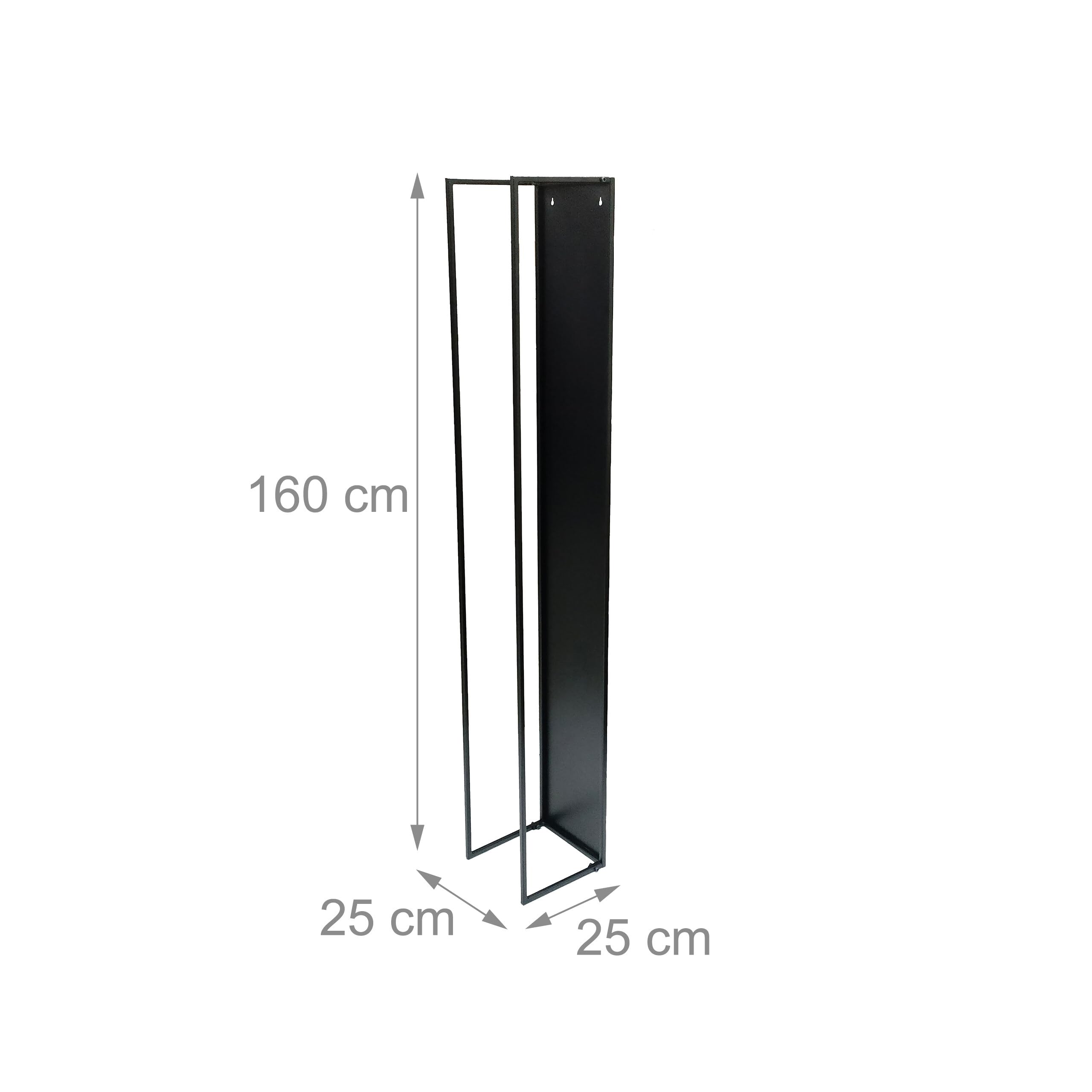 Scaffale Legna da ardere Relaxdays, Montaggio a Parete, HLP: 160x25x25 cm, Legna secca, Ferro, Nero