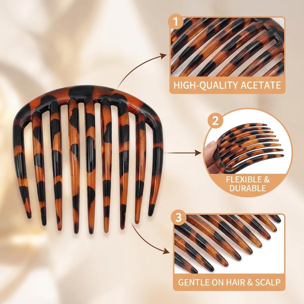 4 Piezas Peinetas Laterales Francesas, Peines de Plástico con Dientes para el Pelo, Peineta Twist para Cabello Grueso y Fino, Ideal para Mujeres y Damas