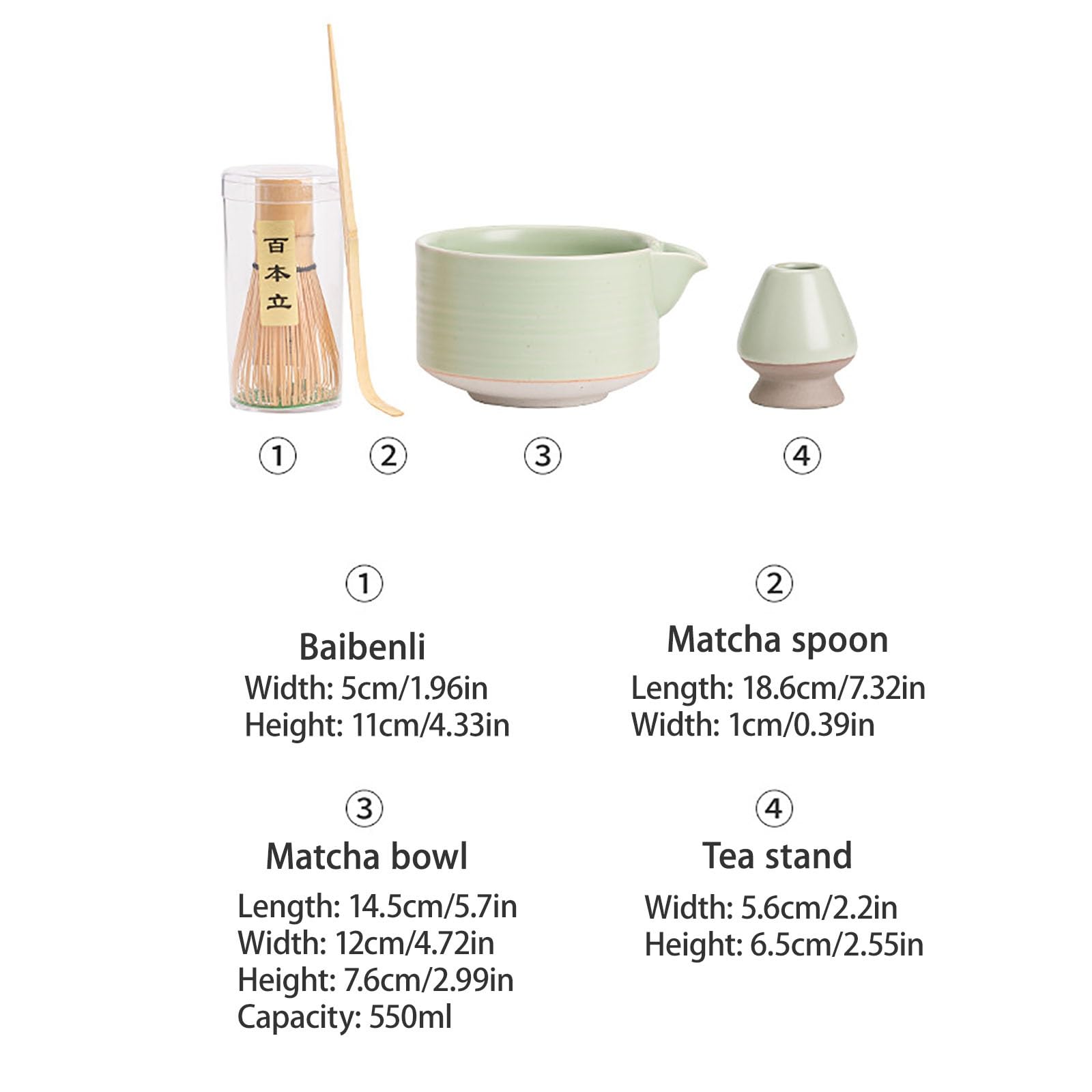 Bambú Te Matcha Kit, Hecho a Mano Cuchara Cerámica Horno Ru Cuenco de Matcha Soporte Japonés Kit de Matcha Juego de 4 Piezas Fiesta del Té Amantes Regalo Imprescindible(Brown)