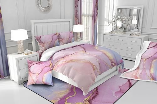Miniatura 5 de Funda nórdica de mármol rosa tamaño individual para mujeres adultas y niñas con temática de arte abstracto Juego de ropa de cama con patrón de