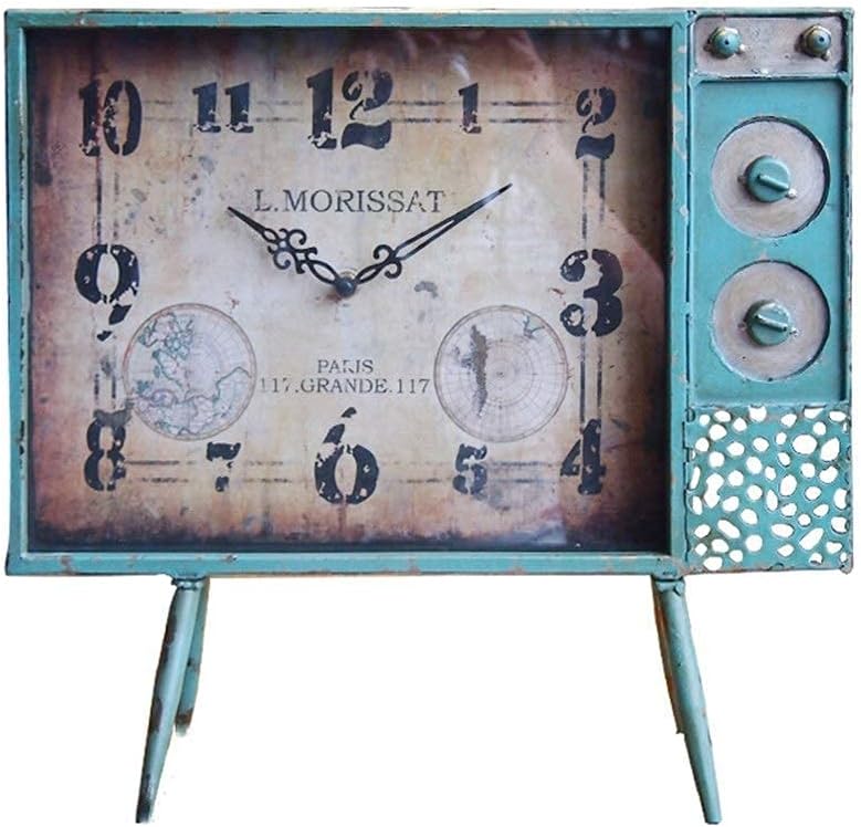 Mantle Clock， Retro Wrought Iron Desk Clock TV Shape Time