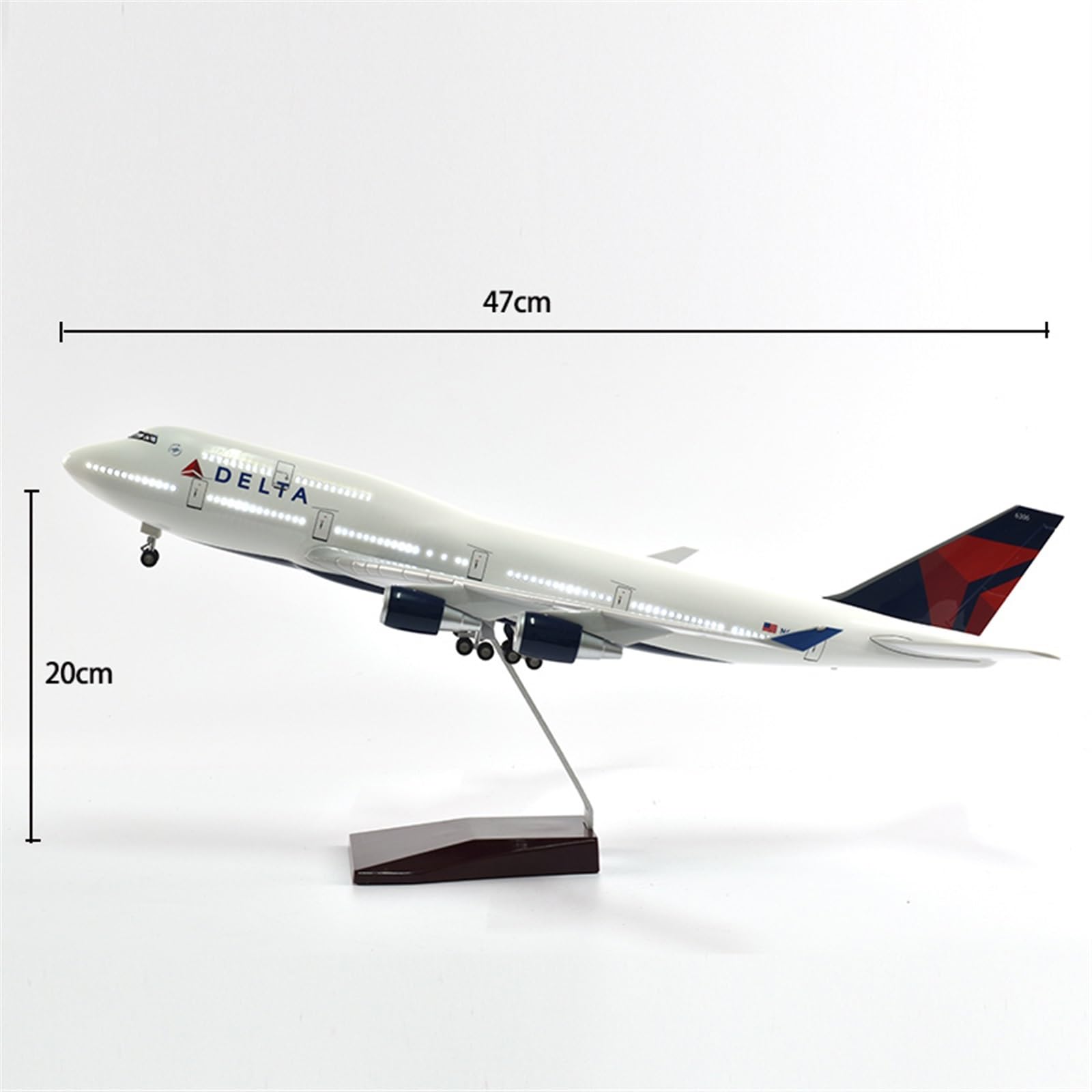 47cm Talon dla Boeing B747 Model samolotu 1 w skali 160 odlewane ciśnieniowo koło z żywicy kolekcja prezentów Hobby zestaw do gry (Delta ze światłem)