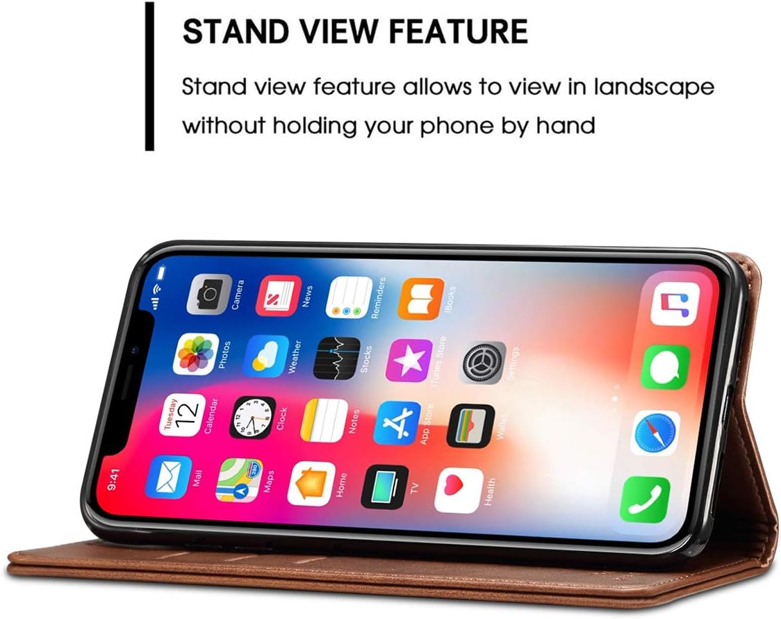 FLY HAWK Wallet Case Compatible iPhone Xs Max/iPhone 10s Max, Wallet Case Premium PU Leather Flip Cover Folio Case [Kickstand Feature] with ID & Credit Card Pockets 6.5 inch Brown