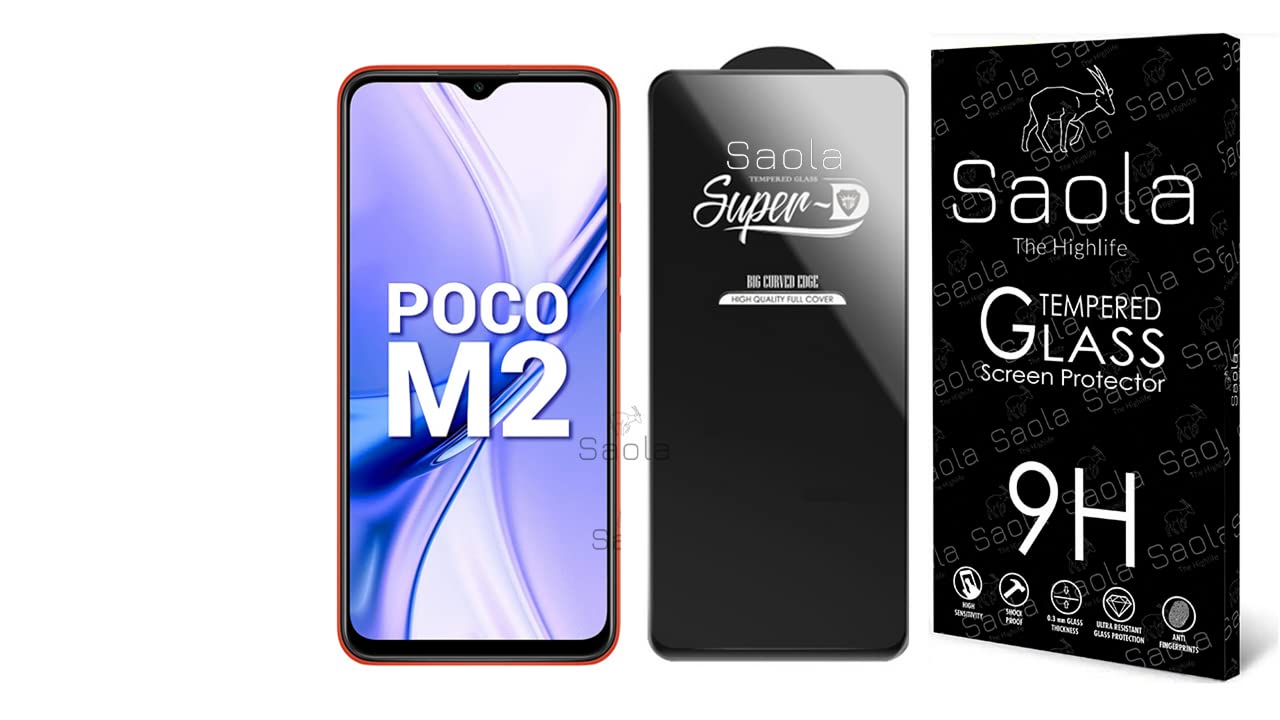 Saola Hd+ Oleophobic Tempered Glass Screen Protector For Poco M2 Smartphone(Pack Of 1)With Free Installation Kit. Full Screen Coverage-6.53 Inch