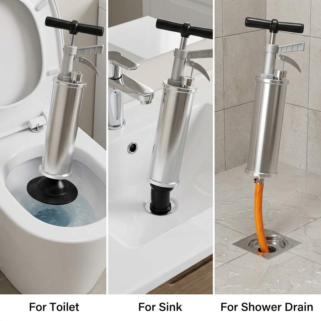 QWORK Bomba de drenaje de aire cinética de alta presión para inodoro, transparente que se obstruye de forma segura y fácil con ergonómica, para baño, inodoro, ducha, tubería obstruida