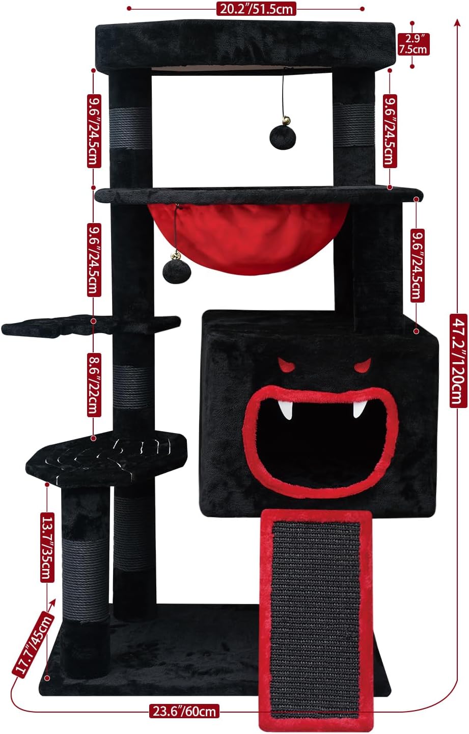 review Gothic Cat Tree, 47in Black Cat Tower with Coffin Bed, Spooky Spacious Cat Condo, Coffin Bed with Thickened Soft Cushion, Sisal Scratching Posts, Scratching Ramp and Comfort Basket，Halloween