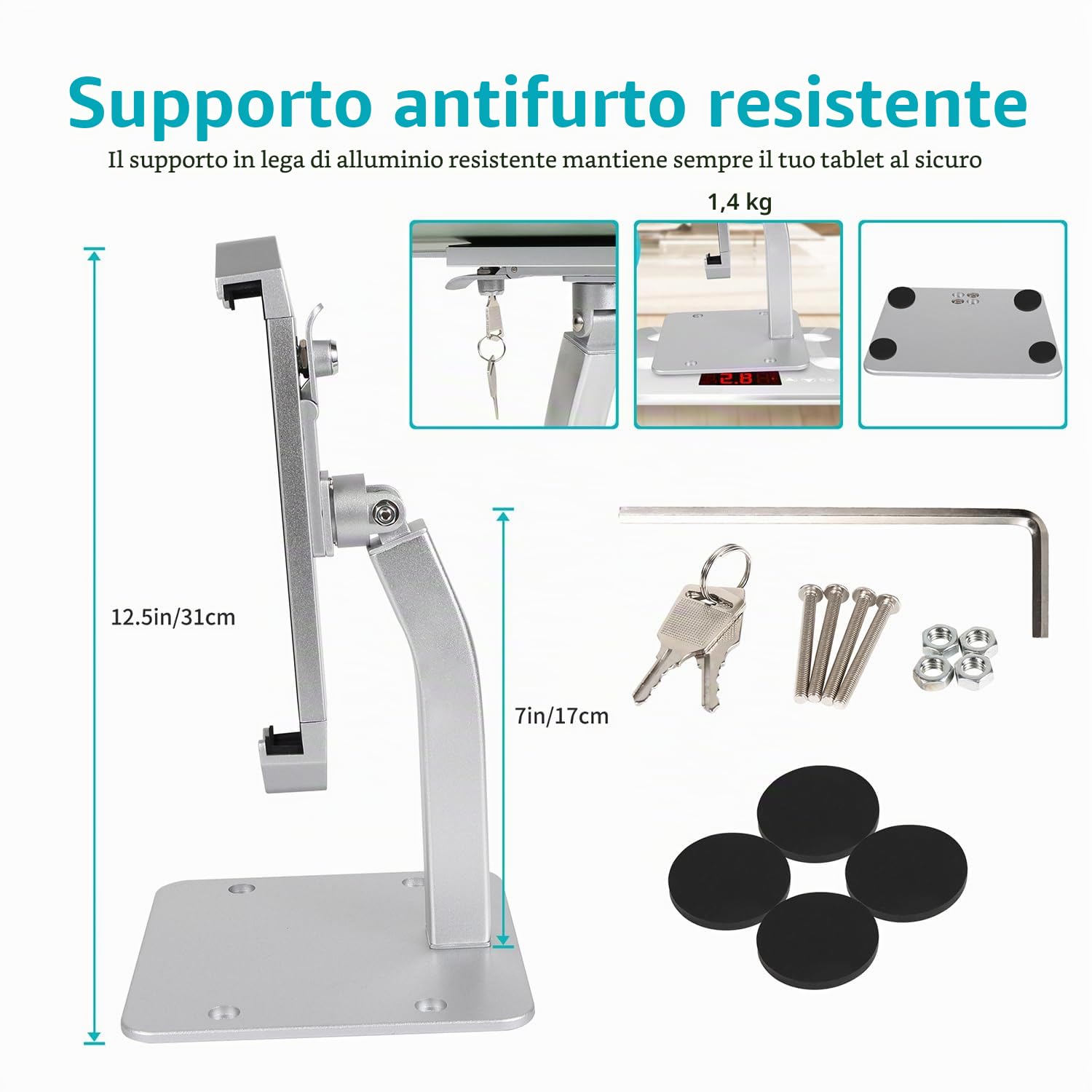 Supporto Tablet Tavolo Antifurto, Porta Tablet Sicurezza per Esposizione Mostra per iPad Pro/Air/Mini, Galaxy Tabs, Surface, Tablet 7-11"