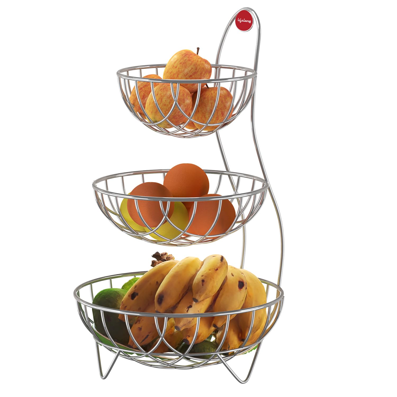 Lifelong Table Top Fruit Basket for Dining Table & Kitchen Storage - 3 Tier High Grade Stainless Steel Fruit & Vegetable Rack - Counter Top Organizer for Onion Potato - Basket For Storage (Chrome) (B0C7L8KV1L) Amazon Price History, Amazon Price Tracker