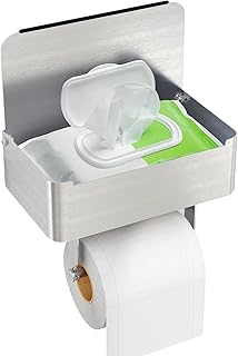 Toilettenpapierhalter mit Feuchttücherbox, Gypie Toilettenpapierhalter Ohne Bohren, Klopapierhalter Silber, 304 Edelstahl Klorollenhalter, Wc Papier Halterung für Badezimmer, Selbstklebend or Bohren