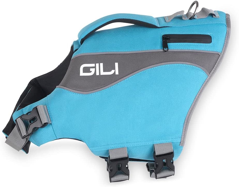 GILI Ripstop Dog Life Jacket Flotation Device with Rescue Handle & Pocket, Adjustable Floating Vest, High Buoyancy Aid for Beginner and Experienced Dogs (Large, Blue)