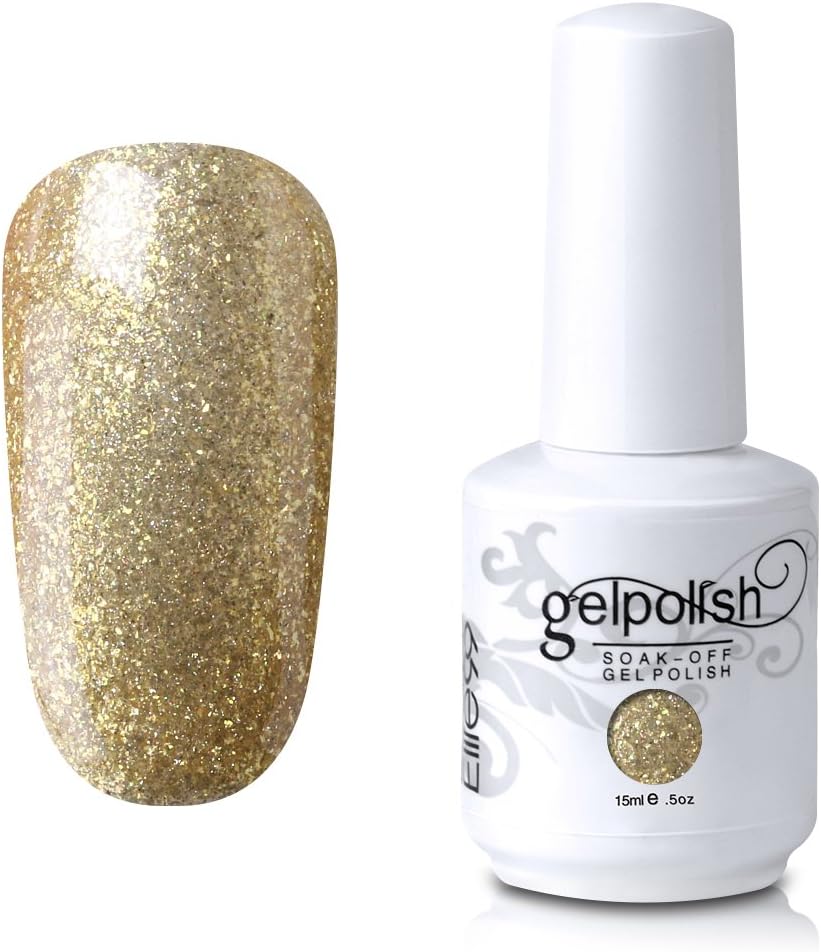 Elite99 Gel Nail Polish Soak Off UV LED Gel Nail Varnish Manicure Lacquer 15ml 618 Glitter Gold