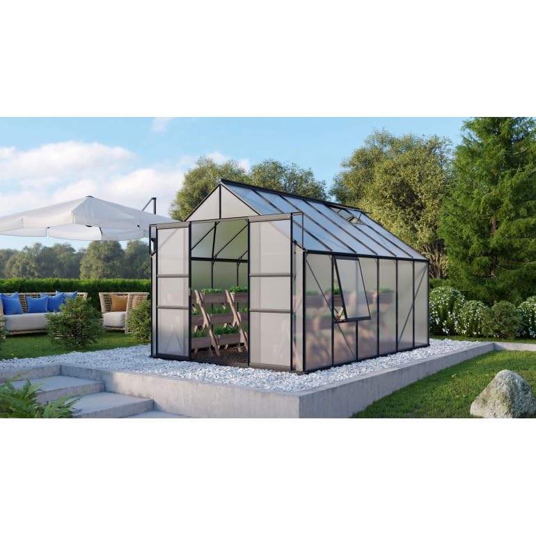 Ezooza Gewächshaus Vitavia Meridian 2 9900 aus Aluminium, Schwarz und Polycarbonat, 4 mm, 257 x 383 H 232 cm, Made in Germany