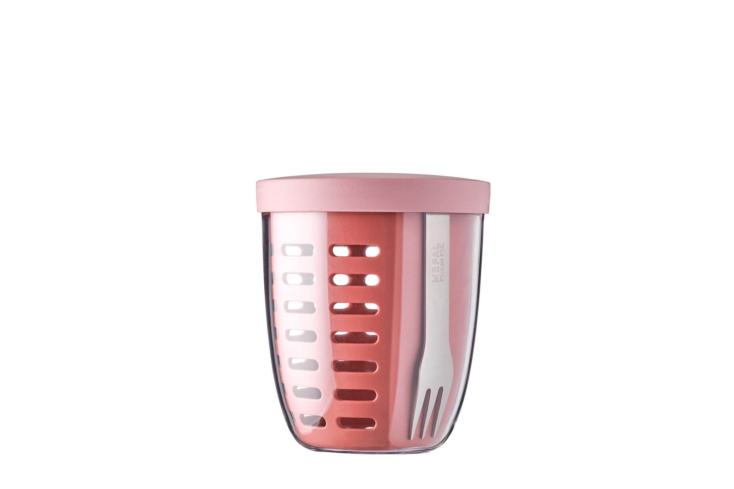 Mepal Ellipse – Veggie Pot – Ideal for Fruits & Veggies On The Go – Box with Fork & Colander – 600 ml – Mauve