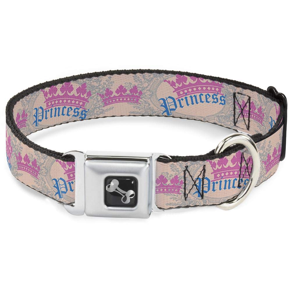 Buckle-Down Seatbelt Buckle Dog Collar - Crown Princess Oval Baby Pink/Baby Blue - 1" Wide - Fits 15-26" Neck - Large