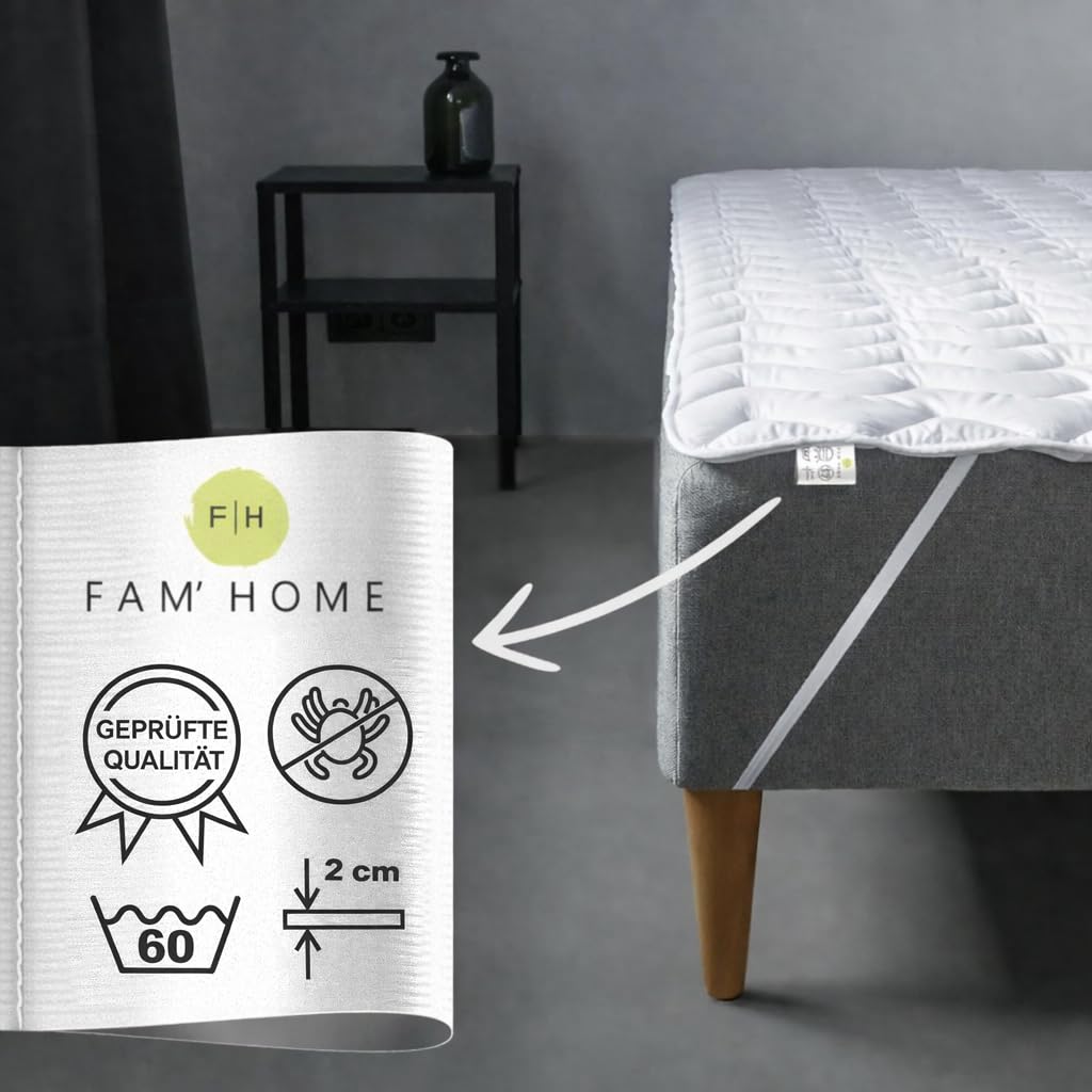 FAM Home Matratzenschoner 180 x 200 cm Waschbarer - Made IN Green Zertifizierte Gesteppte Matratzenauflage - Weißer Hygienischer Matratzenbezug - Bezug aus Weich Hypoallergenen Mikrofasern