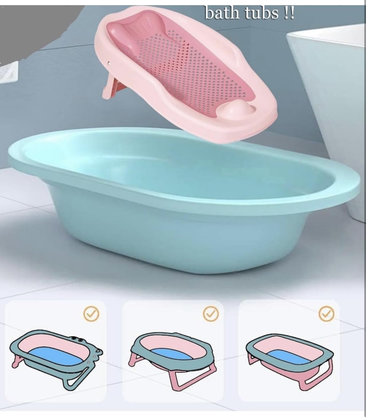 RICHTOTS Premium Folding Baby Bath Tub for Newborn Babies Bather Anti Slip Silicone 0-4 Months Support Baby Bath Chair (Baby Bath Chair Blue) - Image 5 thumbnail