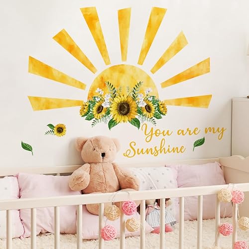 Miniatura 5 de Calcomanías de pared grandes bohemias, medio sol, con citas de girasol, acuarela, calcomanías de decoración de pared, murales extraíbles, despegar y