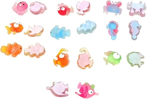 Miniatura 5 de Honbay 50 dijes de limo con parte trasera plana de animales marinos, cangrejo, caballito de mar, pulpo, peces tropicales, cabujones de resina
