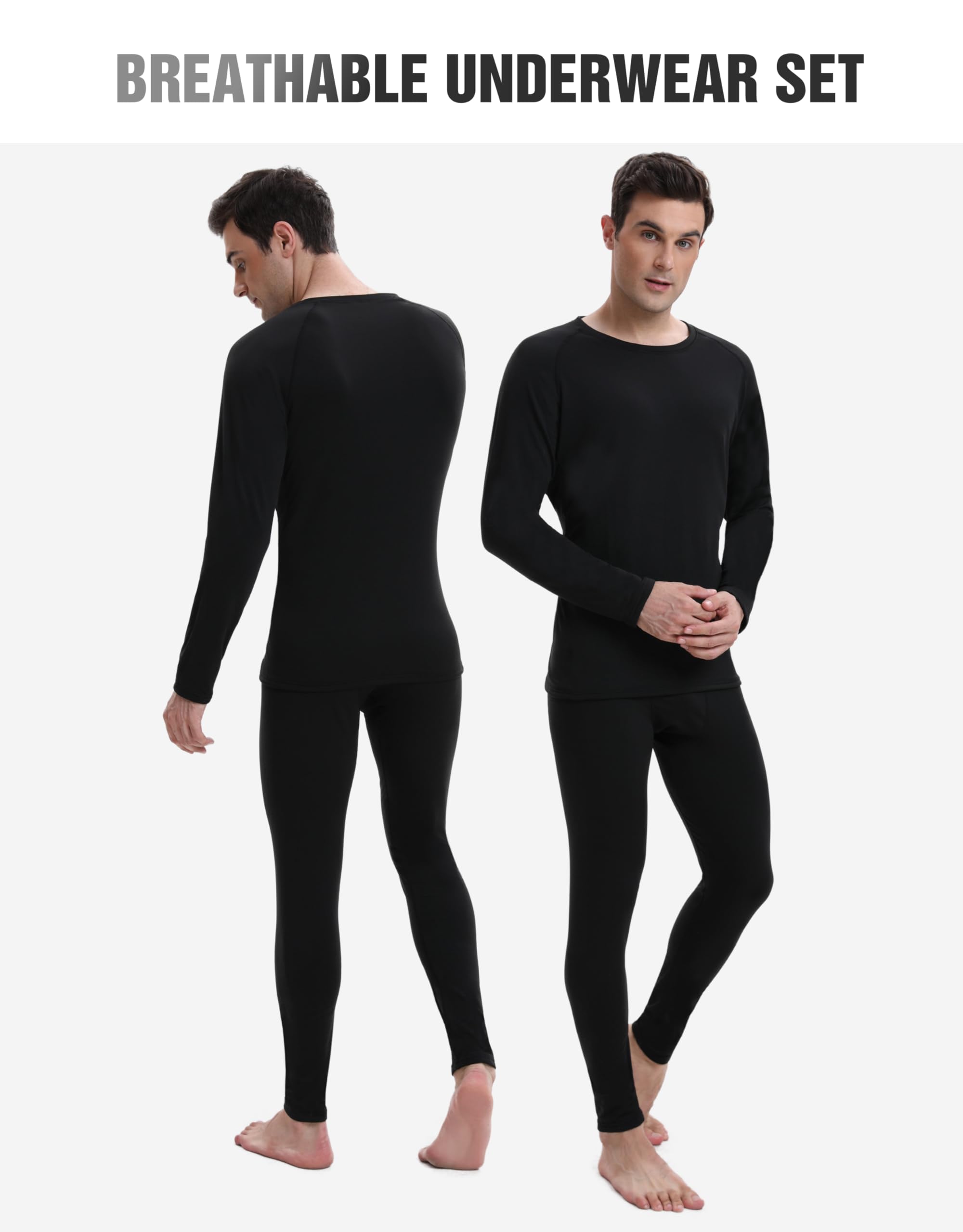 YESWEL sous Vetement Thermique Homme, Ensemble sous-Vêtements Hiver en Polaire Intérieure, sous-Vêtement Chaud Noir pour Ski Cyclisme Randonnée (M-2XL)
