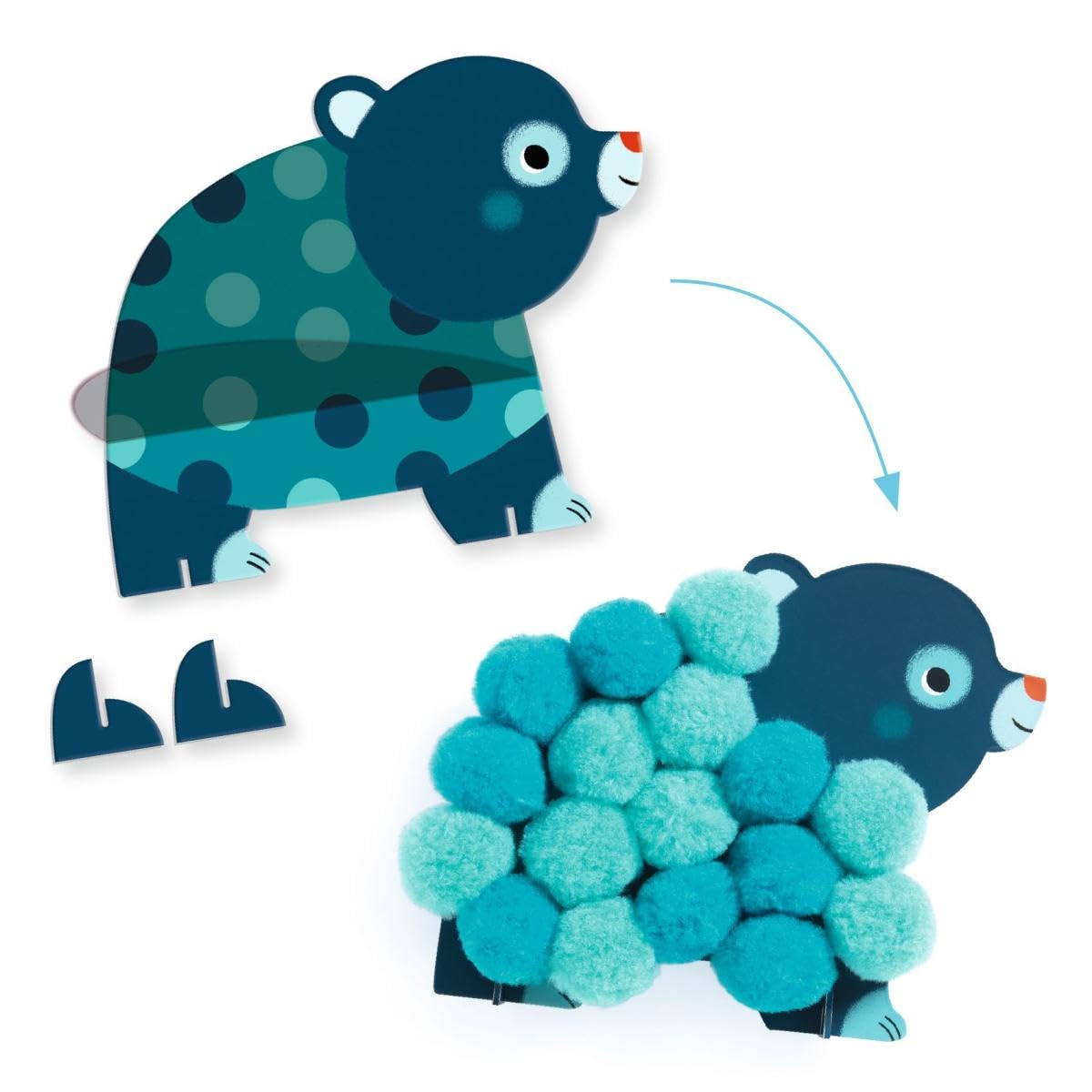 Djeco Collage di pompon - Animali e cerchi di pompon