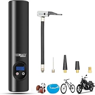 Technaxx Elektrische Luftpumpe Akku Kompressor Mini – Tragbarer Luftkompressor mit 6000 mAh Li-Ion Akku, 12V DC, für Auto, Fahrrad, Motorrad & Bälle, Arbeitsleuchte mit 6 LEDs – TX-157