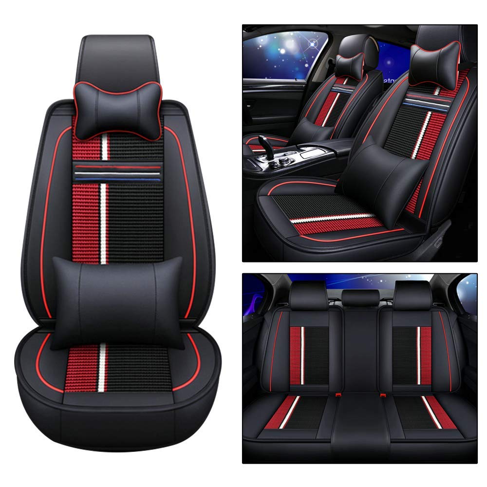 PU Leather Car Seat Covers Cushions 5 Seats Full Set for GMC Canyon Sierra 1500 2500 3500 Terrain Front Rear Seat Pad Protectors (Black and Red)