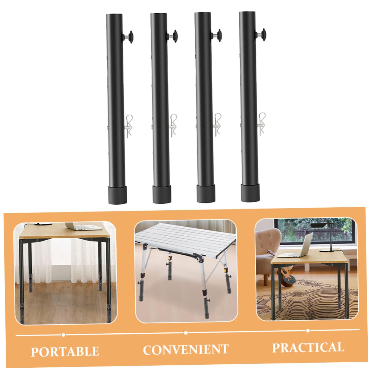 Extensor de Altura para Patas de Mesa de Acero Inoxidable 4 Piezas | Negro, Diseño Estable y Altura Regulable, Apto para Mesa y Banco de Trabajo