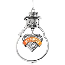 Inspired Silver - M.S. Fighter - Silver Christmas Ornament - Pave Heart Charm Christmas Tree Ornament with Cubic Zirconia - Snowman Hanging Decoration